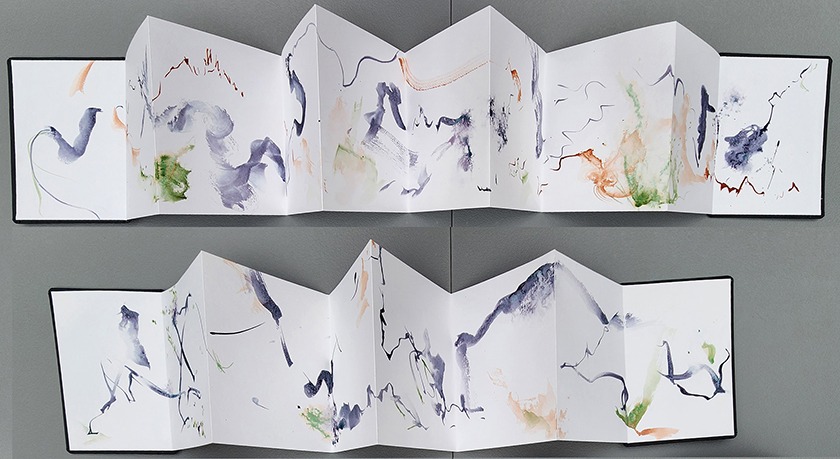 Watercolor and graphite in an accordion book